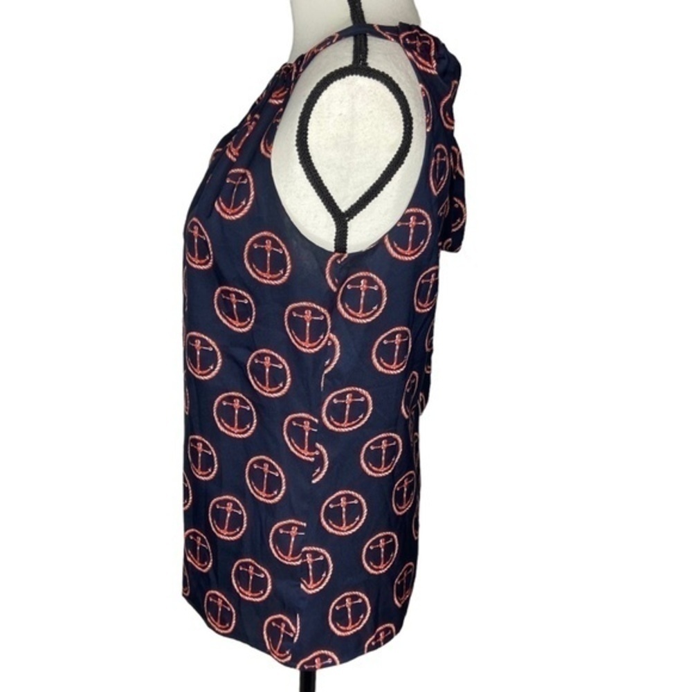 Outback Red Top Nautical Anchor Print Keyhole‎ Tie Neck Sleeveless Blouse Size S - Picture 5 of 13